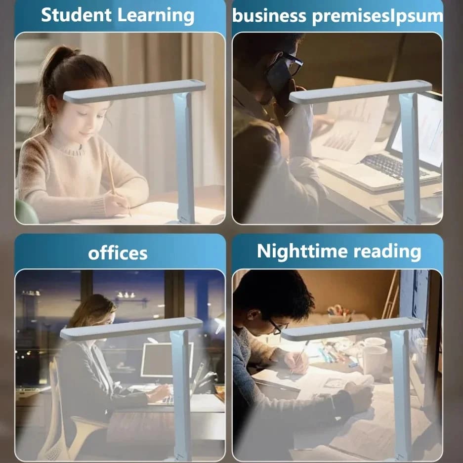 Foldbar LED skrivebordslampe med dimming og 3 fargemodus