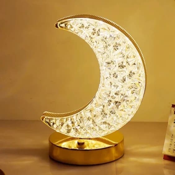 Oppladbar LED-nattlys med stjerne og måne i krystall