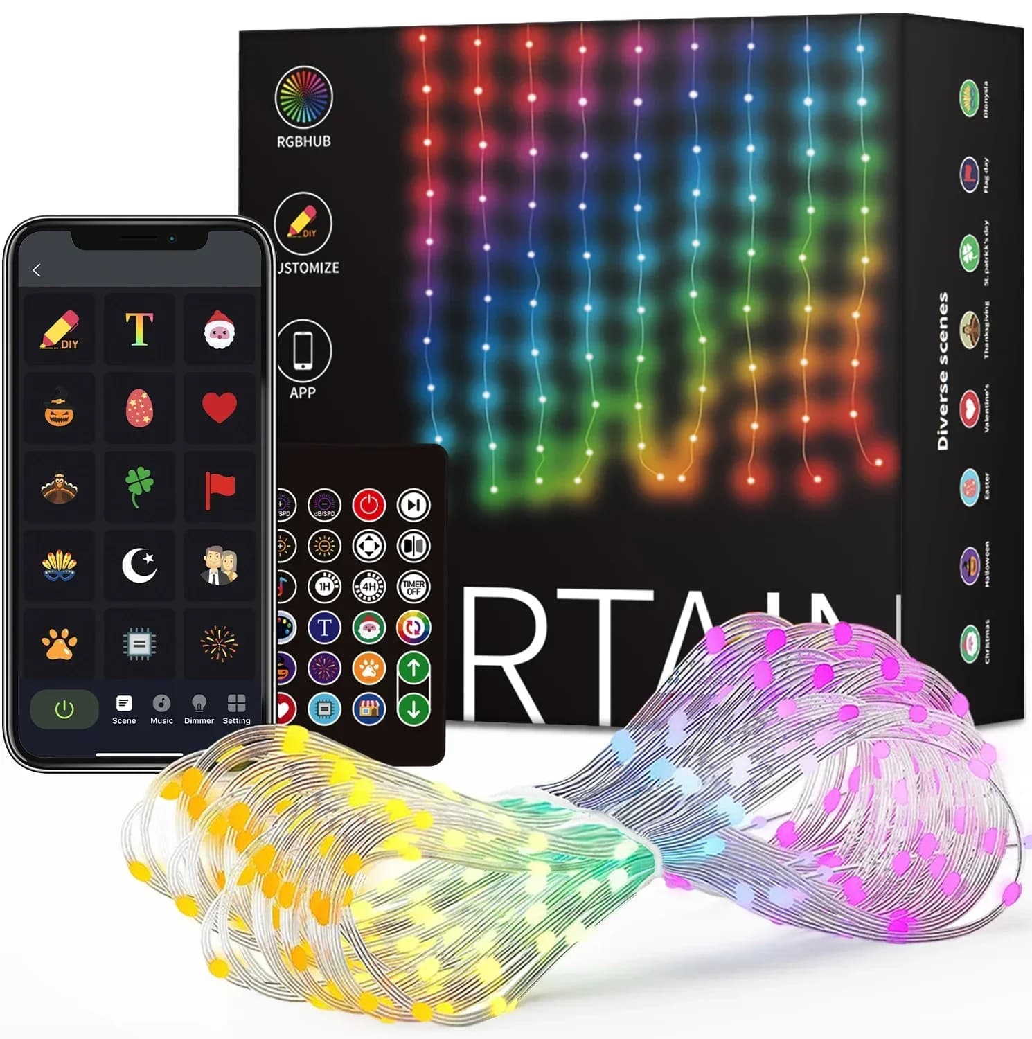 800 LED RGB Smart Gardinlys med App-styring