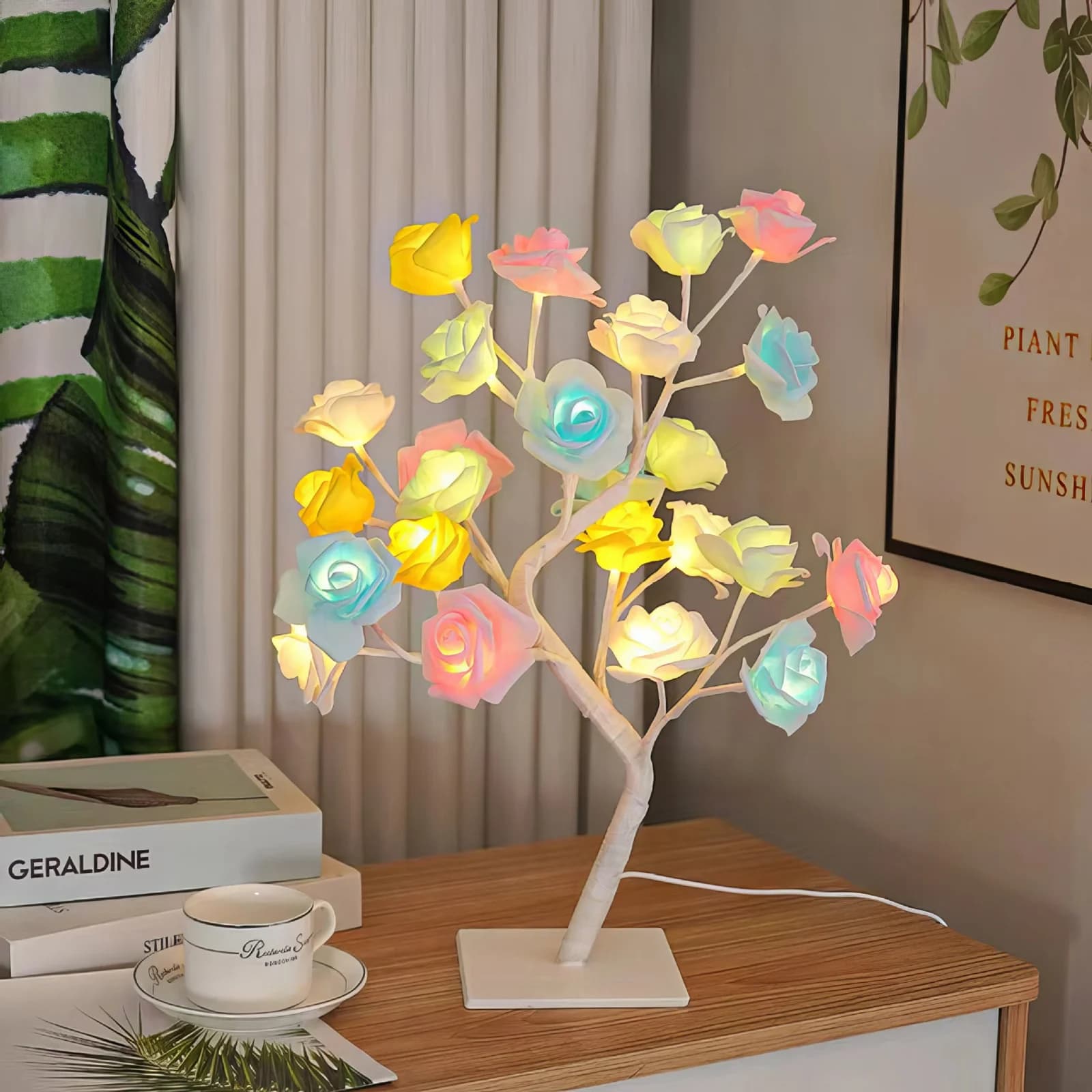 USB-drevet flerfarget rose-tre bordlampe
