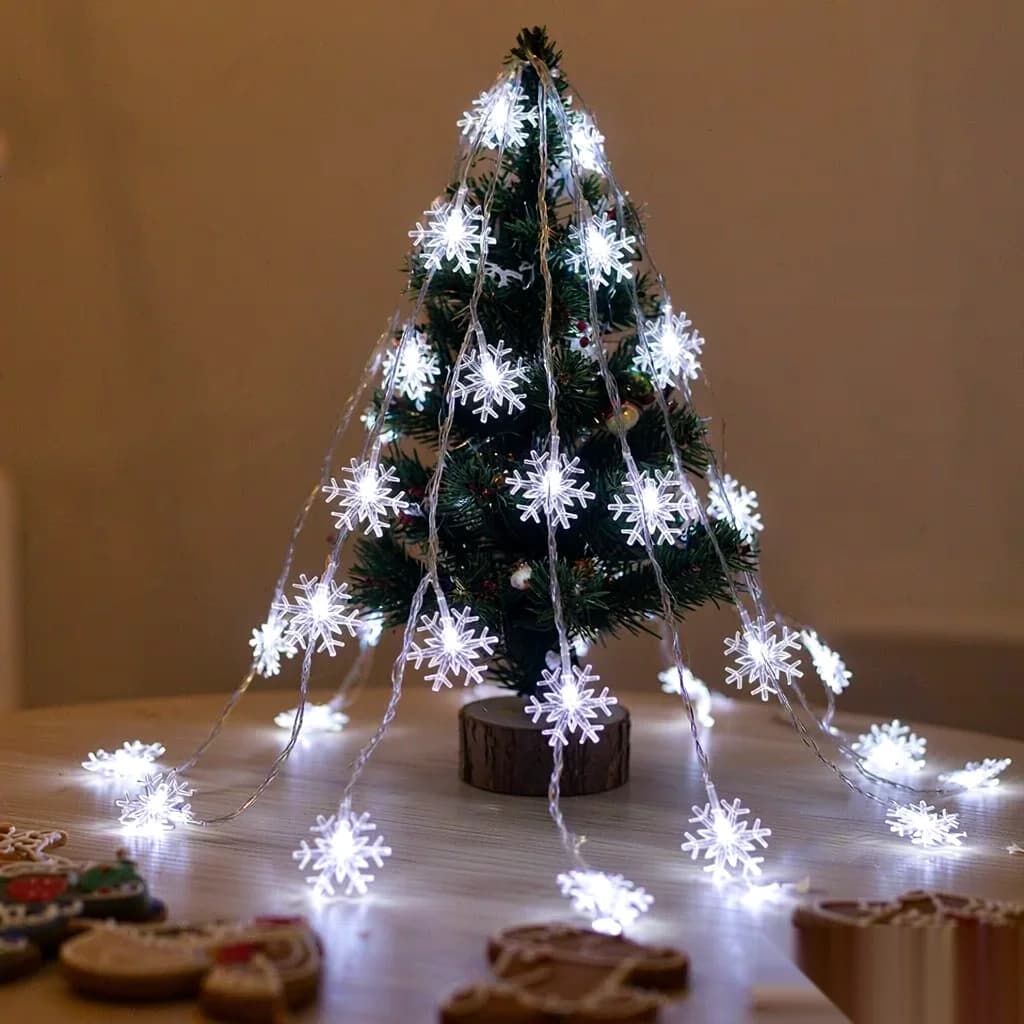 Hvite snøfnugge LED lyslenker, USB-drevet for juletrepynt