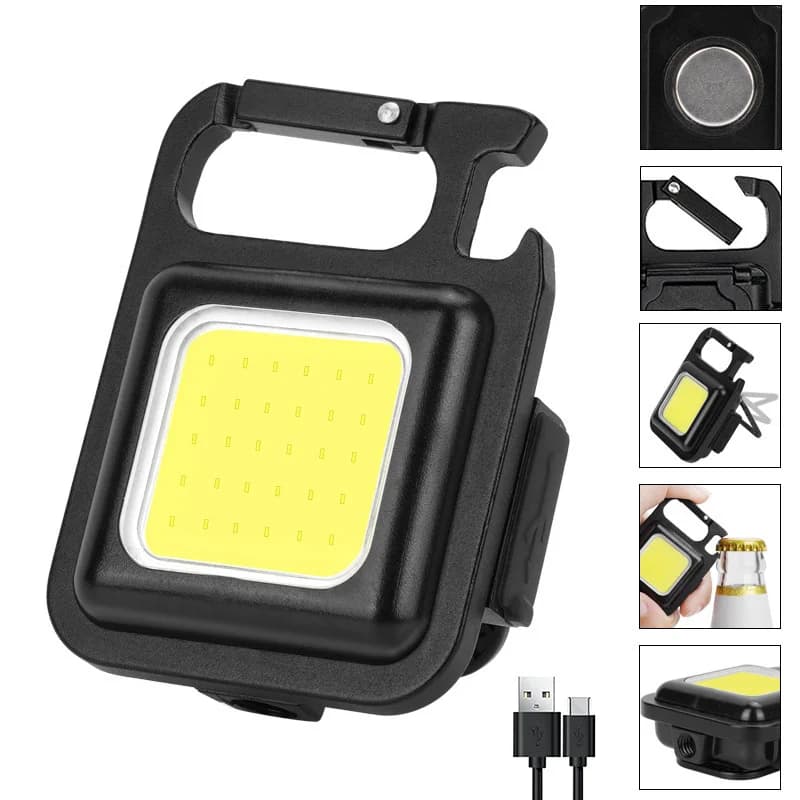 Liten gjenladingbar COB LED nøkkelringlykt, magnetisk