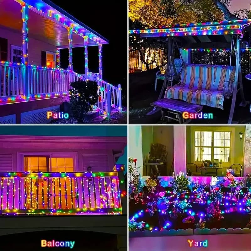 Uteliggende RGB lyslenke med solcelle, vanntett