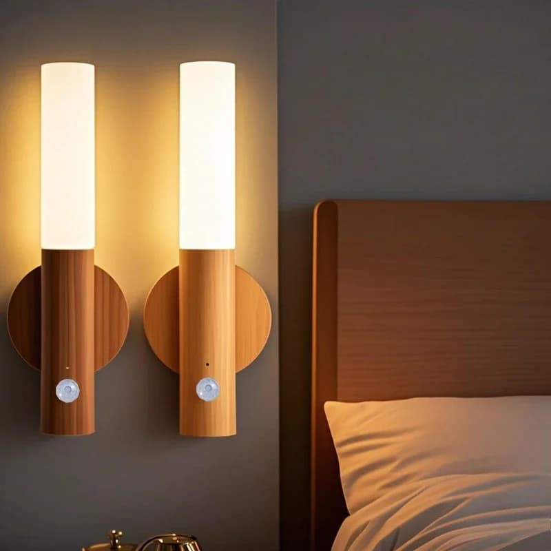 LED nattlys med bevegelsessensor, USB-gjenoppladbar skaplampe