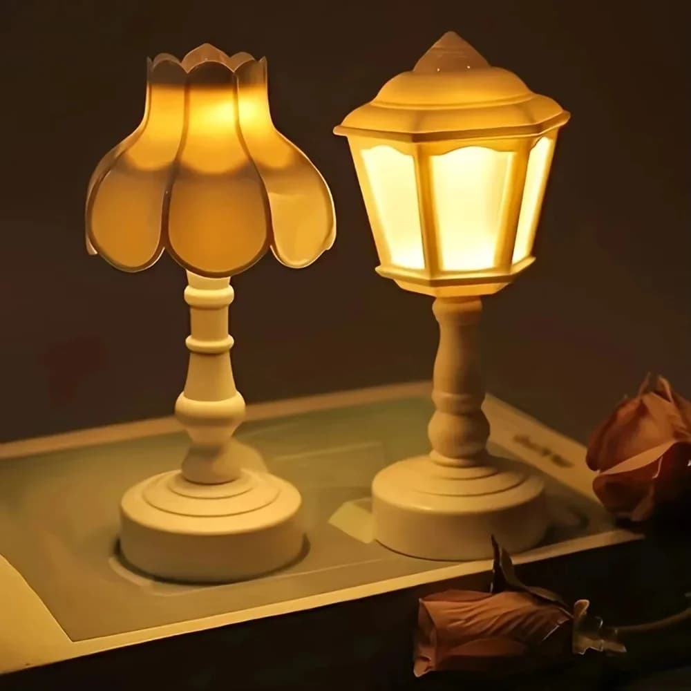 Mini bordlampe med kronbladsskjerm, nattlys i lanterne-stil