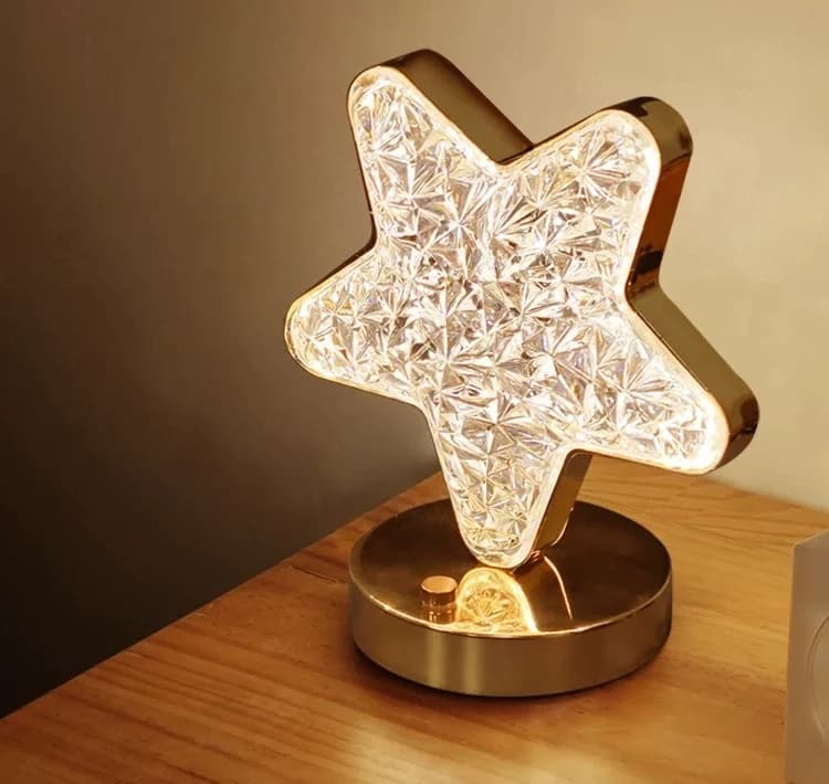 Oppladbar LED-nattlys med stjerne og måne i krystall