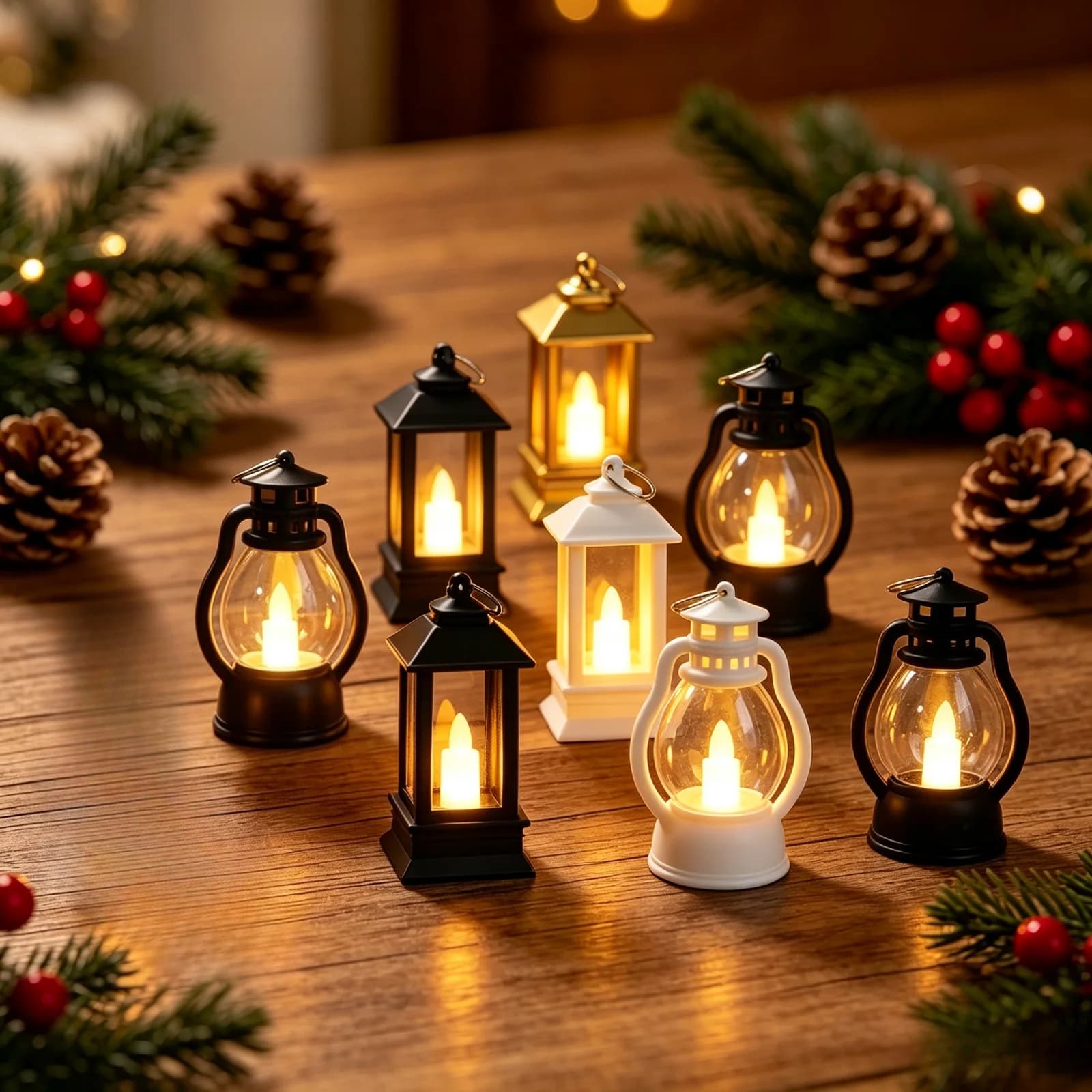 Retro mini LED-lanterne med varmt lys for dekorasjon
