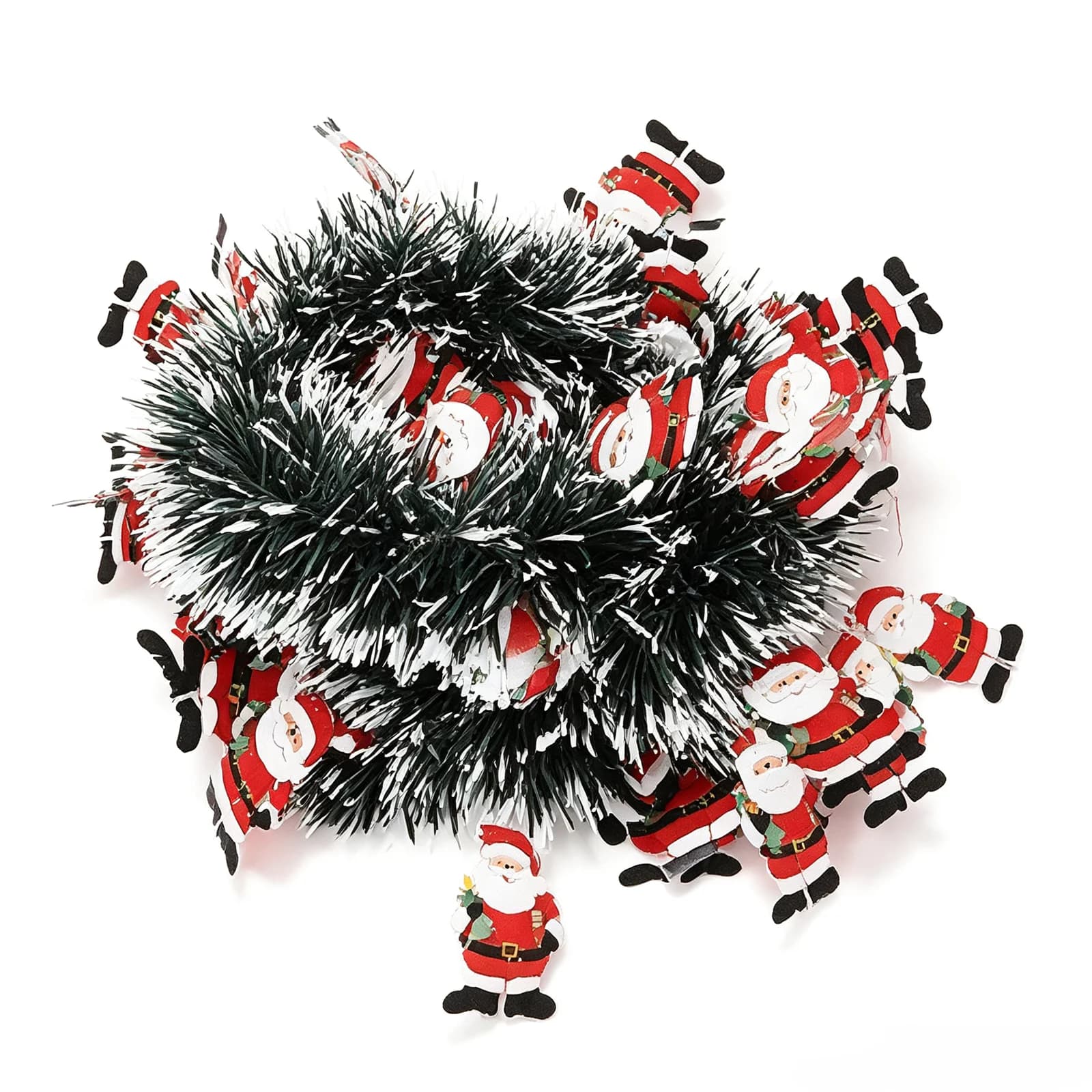 LED tinsel garland med julestrødde lys og nisse