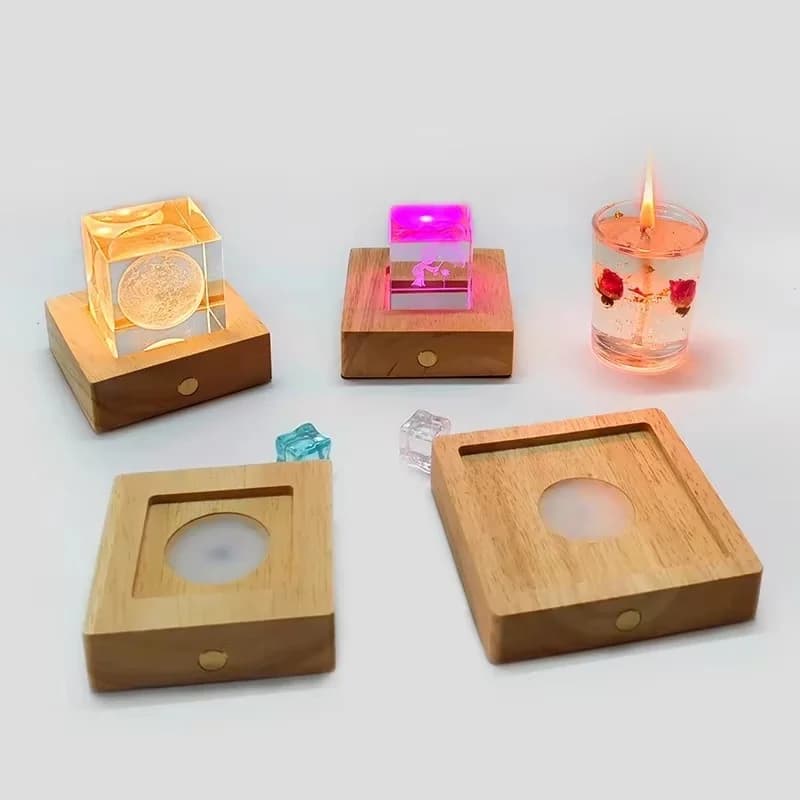 Firkantet treslippe USB-gjenoppladbar LED-lampebase