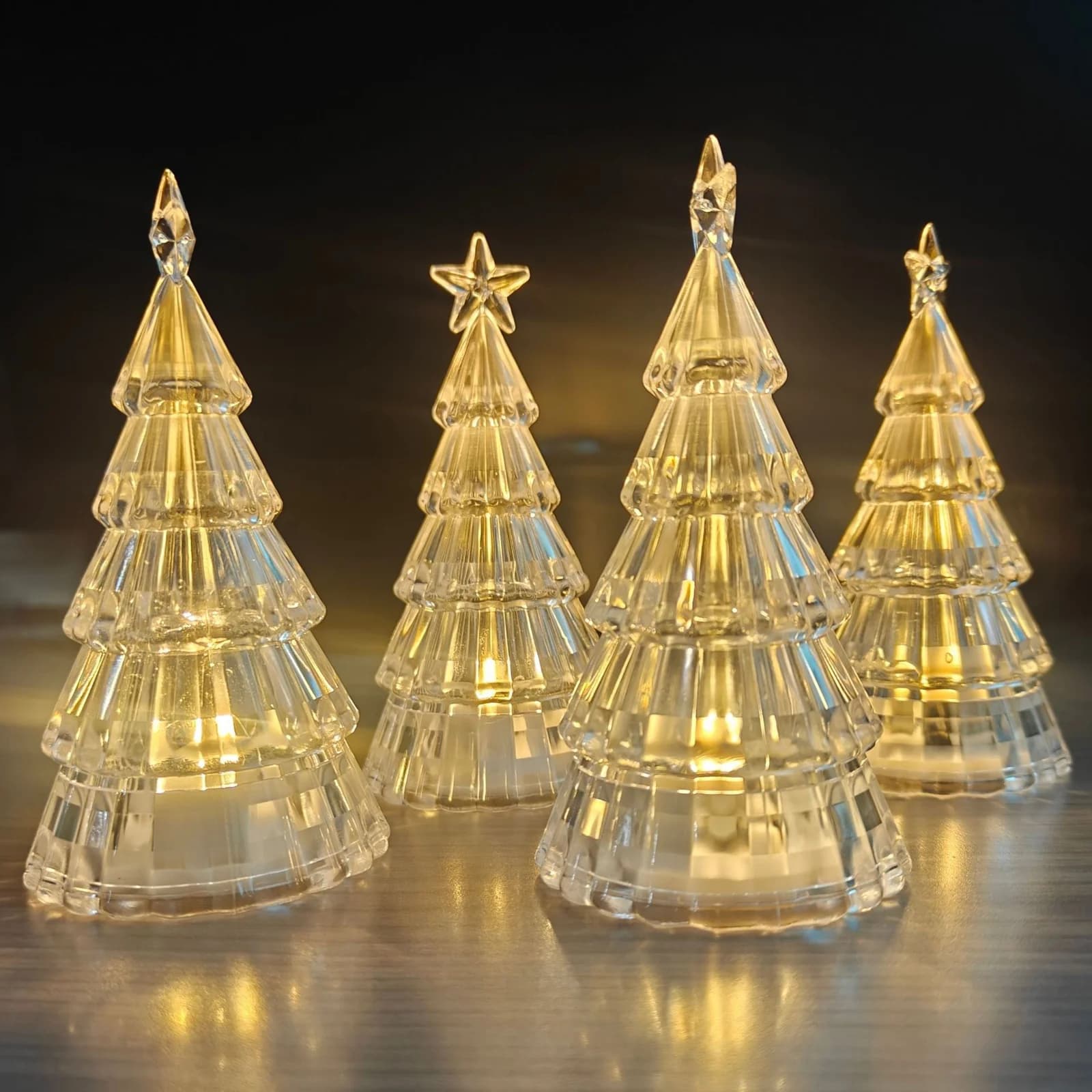 Gjennomsiktig akryl juletre/stjerne nattlys