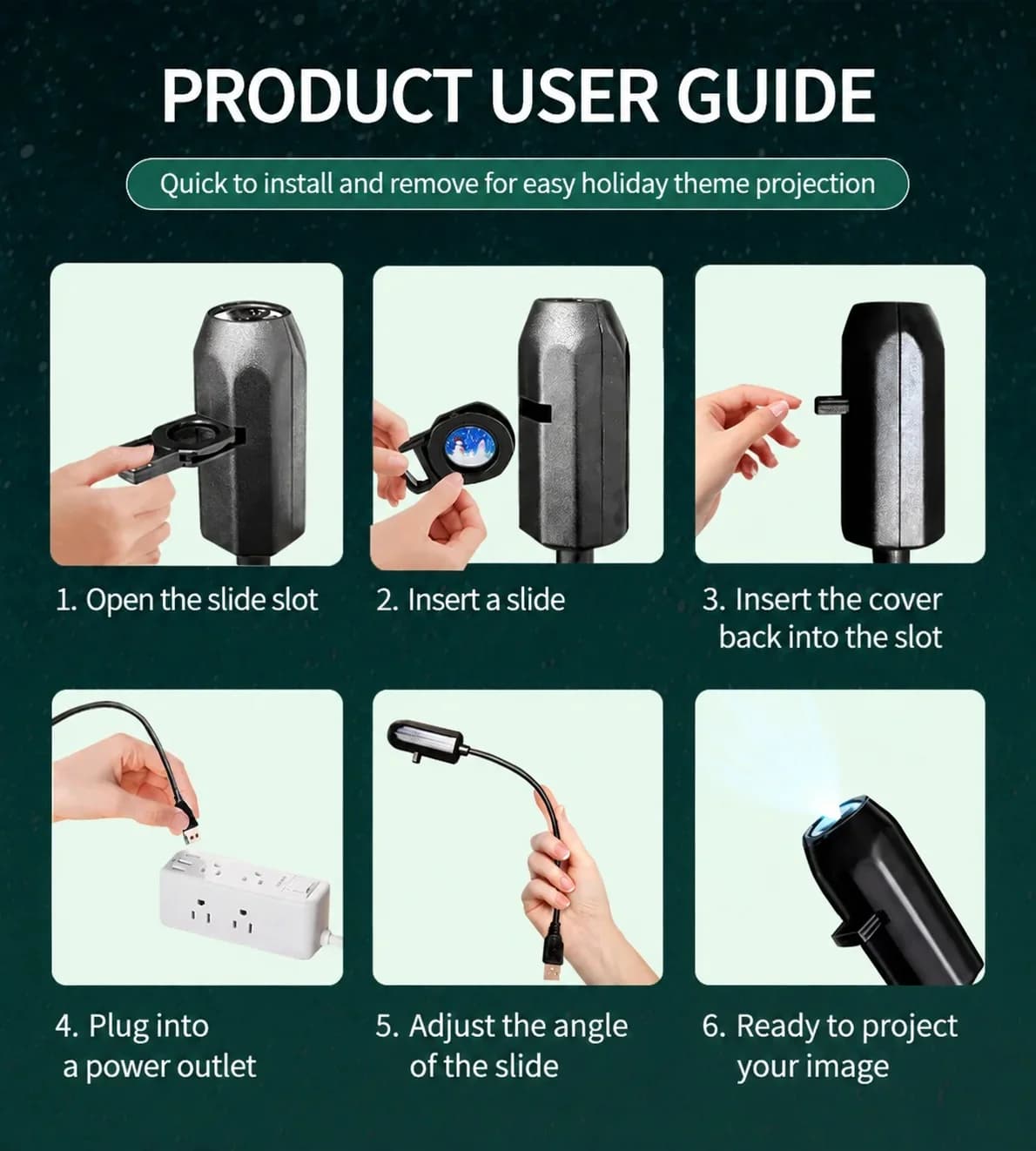 Mini USB nattlysprojektor med havmønster