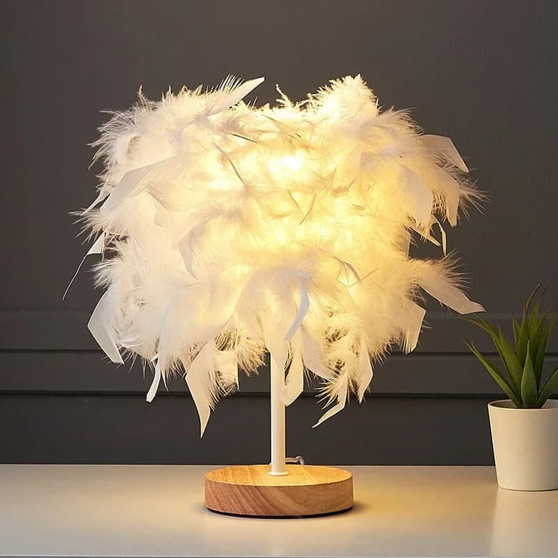 USB-drevet fjærstemningslys med nattlys og bordlampe