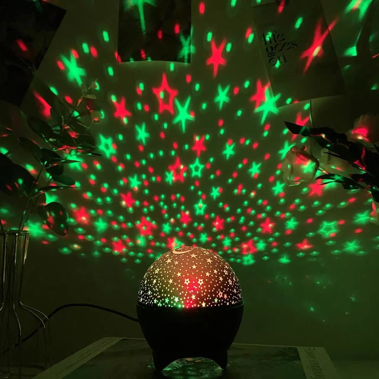 Mini USB LED stjernekaster nattlys, 7 fargemoduser
