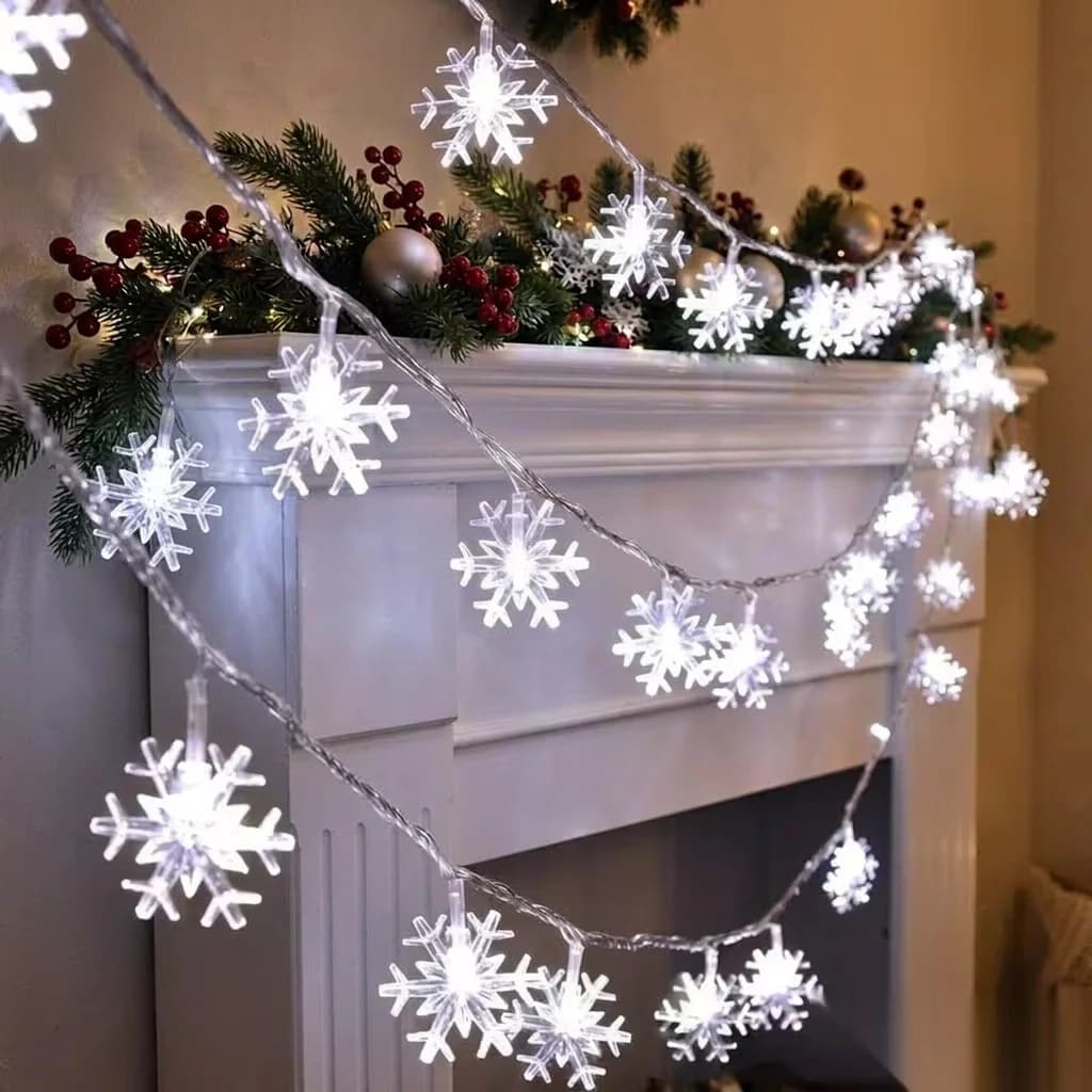 Hvite USB-julelys med snøflakformer (LED)